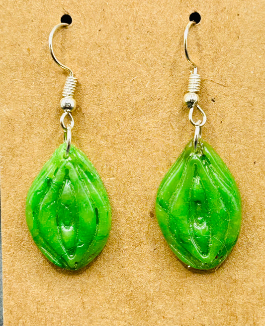 Vulva Earrings - Green Translucent